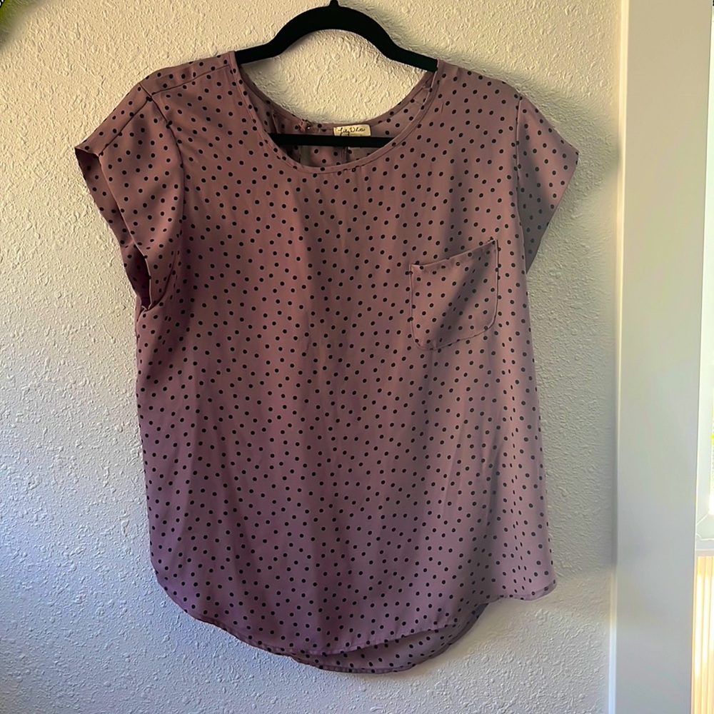Muted purple polka dot blouse